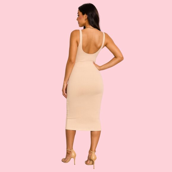 Forever 21 Nude Ribbed Bodycon Midi Tank Dress – Size Small - Picture 2 of 7
